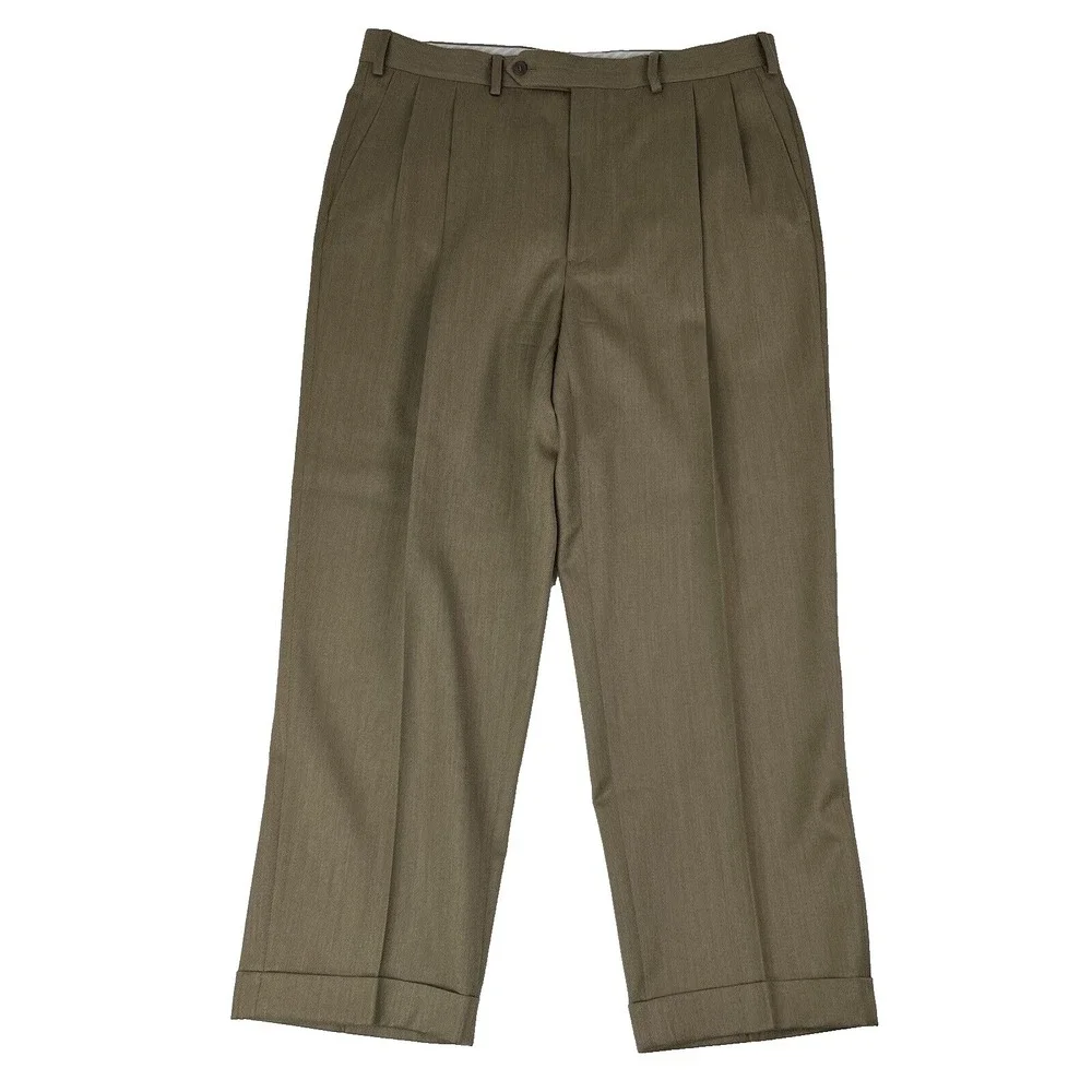 Samuelsohn‎ Carl Sterr Brown Wool Double Pleat Dress Pants Mens Size 36X29 +2.5